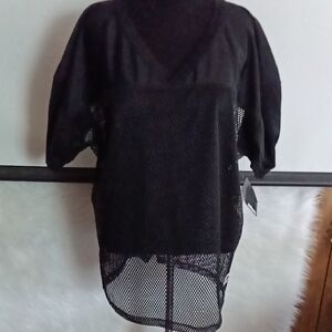 Black Mesh V-Neck Top